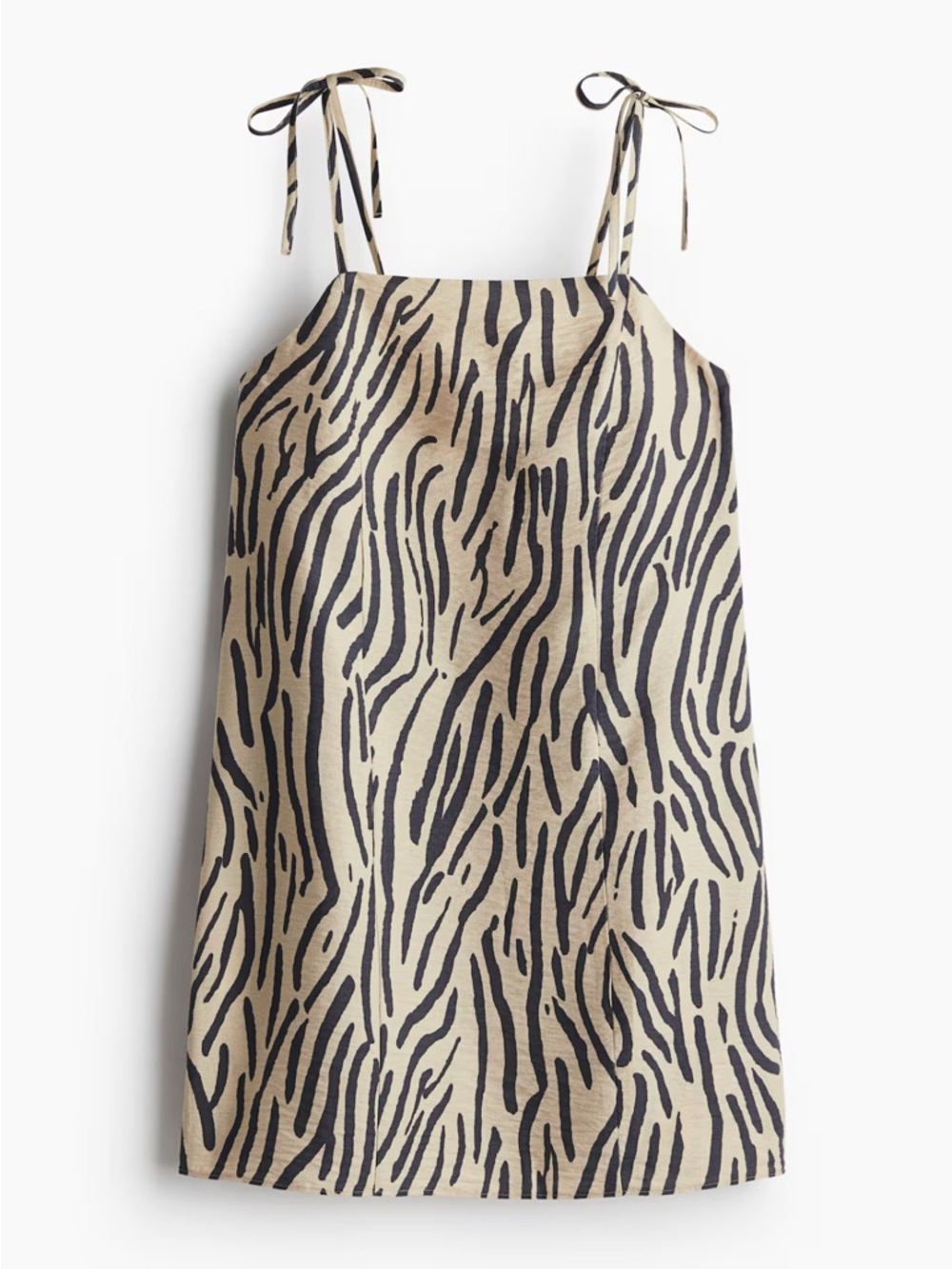 H&M Beige and Black Zebra Print Tie-Strap Slip Dress
